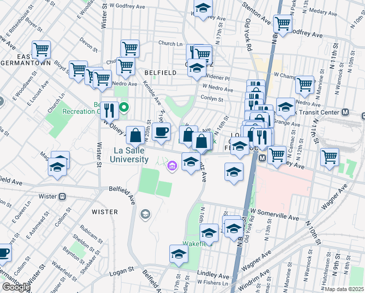 map of restaurants, bars, coffee shops, grocery stores, and more near 5600 North 18th Street in Philadelphia