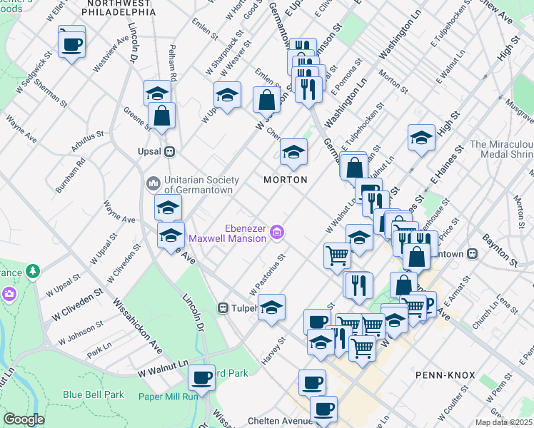 map of restaurants, bars, coffee shops, grocery stores, and more near in Philadelphia