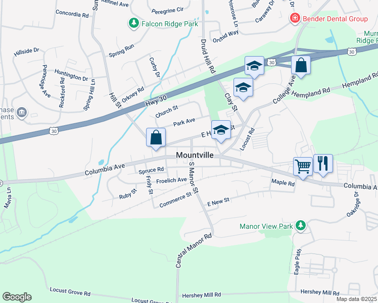 map of restaurants, bars, coffee shops, grocery stores, and more near in Mountville