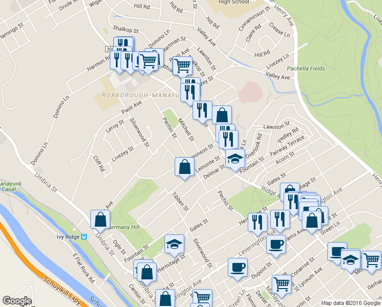 map of restaurants, bars, coffee shops, grocery stores, and more near 446 Cinnaminson St in Philadelphia