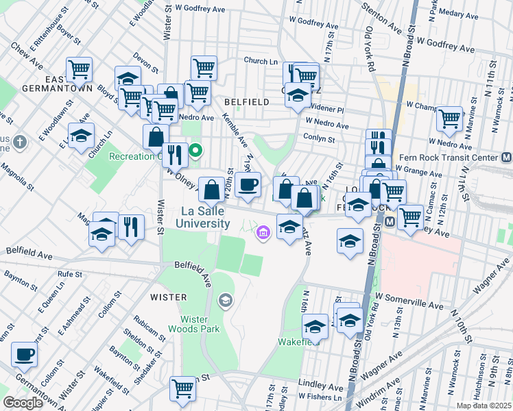 map of restaurants, bars, coffee shops, grocery stores, and more near 1807 West Olney Avenue in Philadelphia