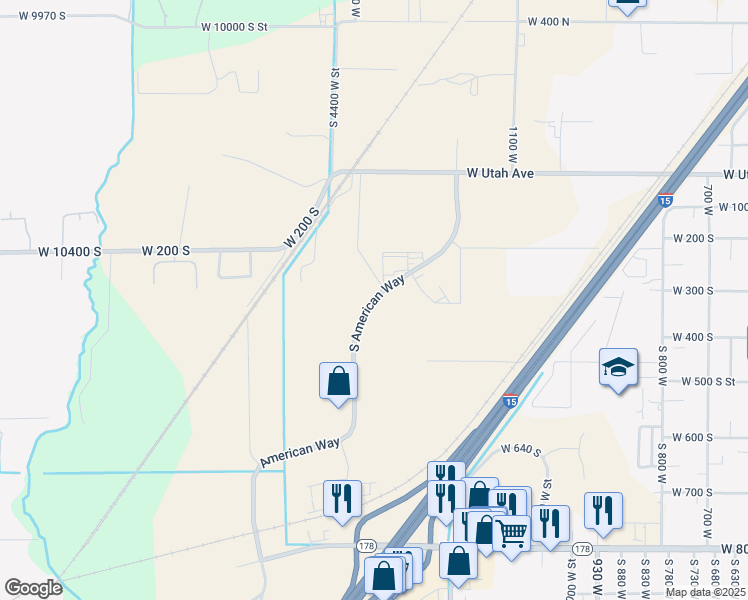map of restaurants, bars, coffee shops, grocery stores, and more near South American Way in Payson