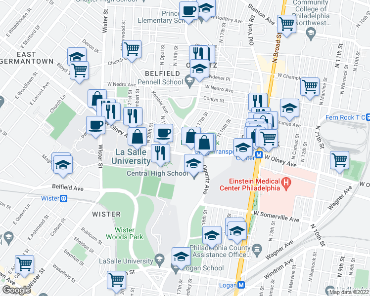 map of restaurants, bars, coffee shops, grocery stores, and more near 5608 Ogontz Avenue in Philadelphia