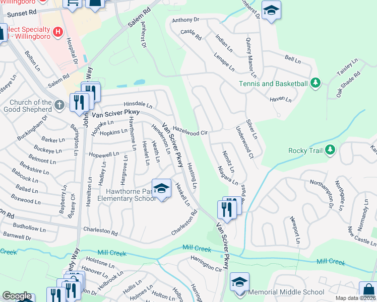 map of restaurants, bars, coffee shops, grocery stores, and more near 52 Hasting Lane in Willingboro