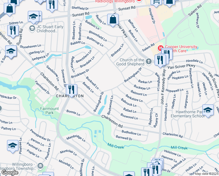 map of restaurants, bars, coffee shops, grocery stores, and more near 61 Buckingham Drive in Willingboro