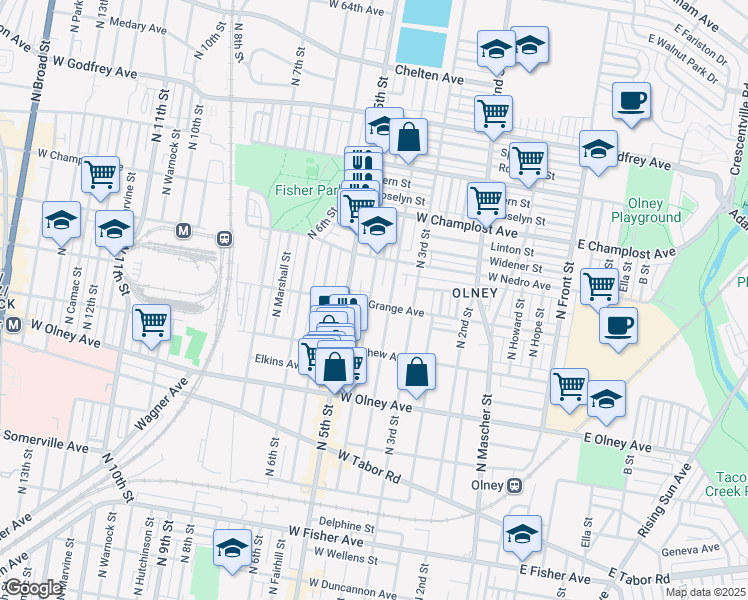 map of restaurants, bars, coffee shops, grocery stores, and more near 421 West Grange Avenue in Philadelphia