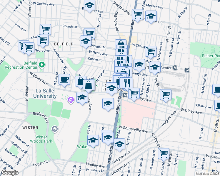 map of restaurants, bars, coffee shops, grocery stores, and more near 5617 North 15th Street in Philadelphia