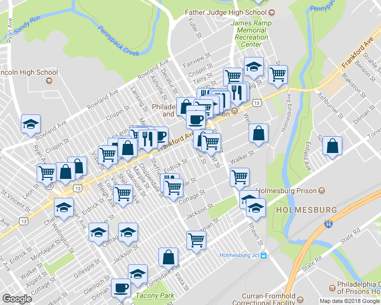 map of restaurants, bars, coffee shops, grocery stores, and more near 4027 Hartel Avenue in Philadelphia