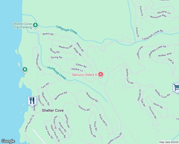 map of restaurants, bars, coffee shops, grocery stores, and more near 14 Rich Circle in Whitethorn