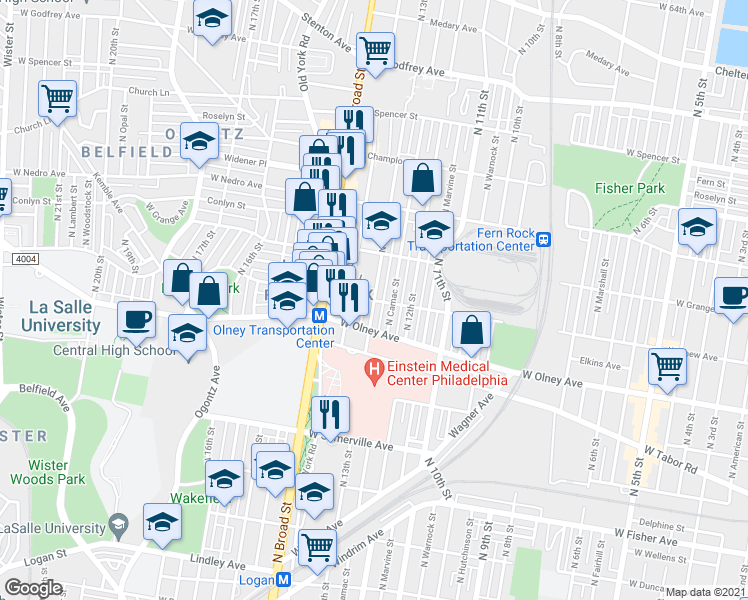 map of restaurants, bars, coffee shops, grocery stores, and more near 1929 West Chew Avenue in Philadelphia