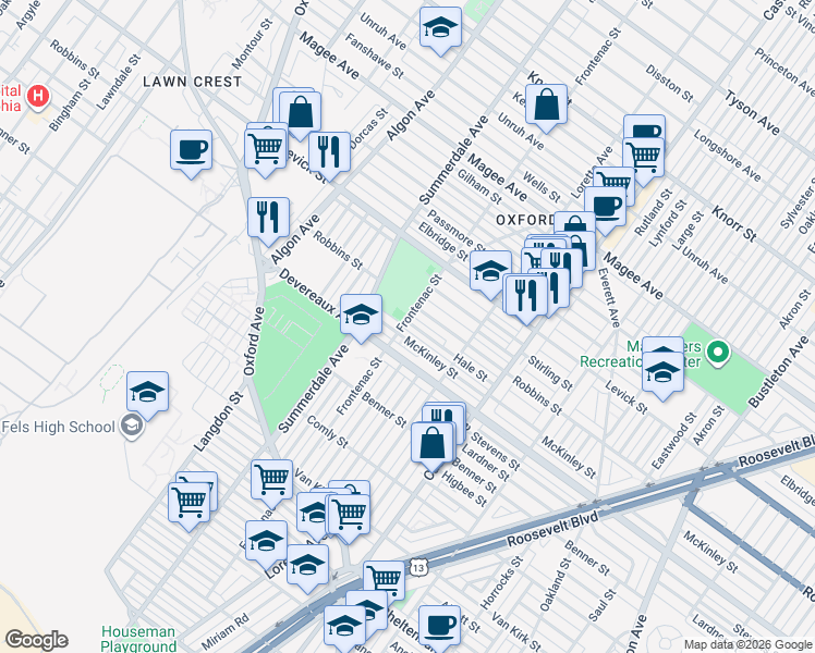 map of restaurants, bars, coffee shops, grocery stores, and more near 1200 Hale Street in Philadelphia