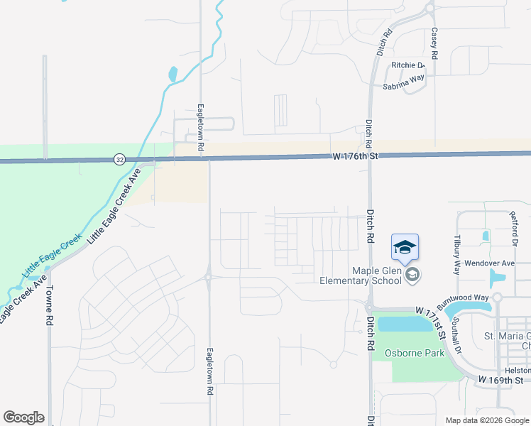 map of restaurants, bars, coffee shops, grocery stores, and more near 7550 South R 32 West in Westfield