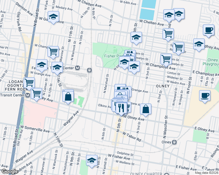 map of restaurants, bars, coffee shops, grocery stores, and more near in Philadelphia