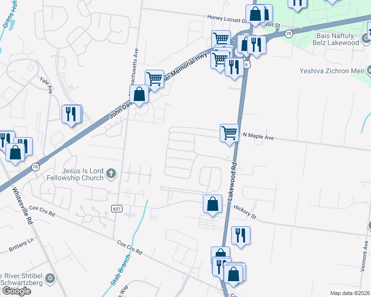 map of restaurants, bars, coffee shops, grocery stores, and more near 37 Roberts Road in Toms River