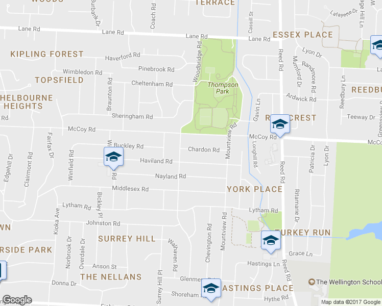 map of restaurants, bars, coffee shops, grocery stores, and more near 2115 Chardon Road in Columbus