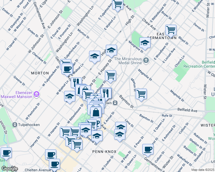 map of restaurants, bars, coffee shops, grocery stores, and more near 5810 Baynton Street in Philadelphia