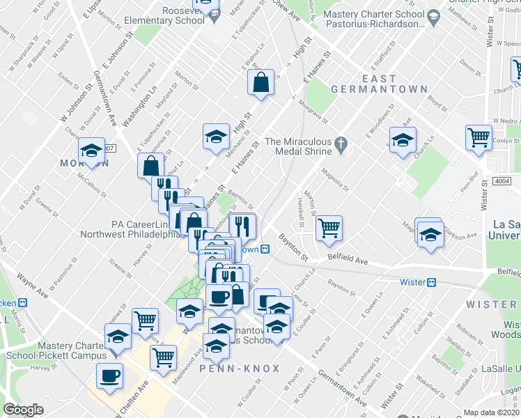map of restaurants, bars, coffee shops, grocery stores, and more near 308 East Price Street in Philadelphia