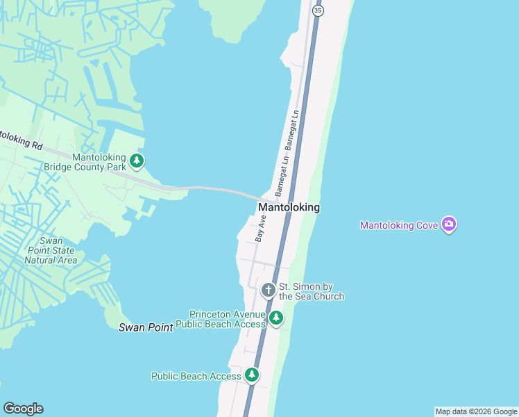 map of restaurants, bars, coffee shops, grocery stores, and more near 1204 Bay Avenue in Mantoloking