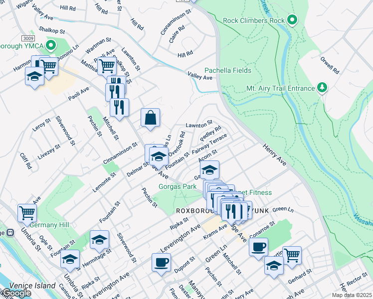 map of restaurants, bars, coffee shops, grocery stores, and more near 546 Fountain Street in Philadelphia