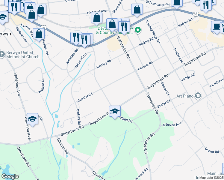 map of restaurants, bars, coffee shops, grocery stores, and more near 246 Chester Road in Devon