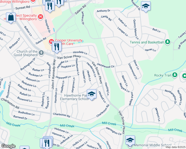 map of restaurants, bars, coffee shops, grocery stores, and more near 31 Henderson Lane in Willingboro