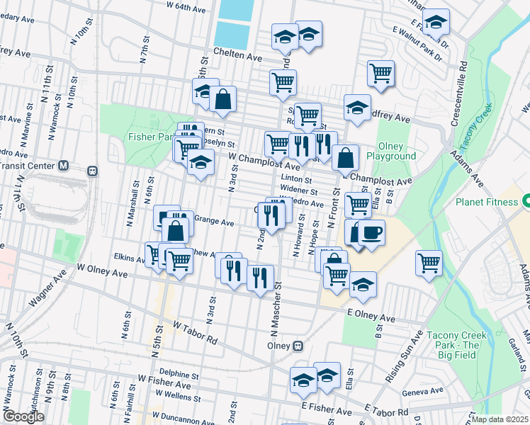 map of restaurants, bars, coffee shops, grocery stores, and more near 5812 North 2nd Street in Philadelphia