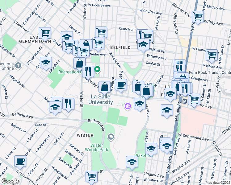 map of restaurants, bars, coffee shops, grocery stores, and more near 1913 West Olney Avenue in Philadelphia