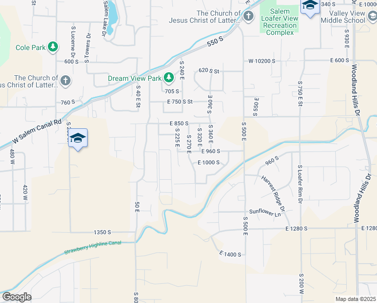 map of restaurants, bars, coffee shops, grocery stores, and more near 245 East 960 South in Salem
