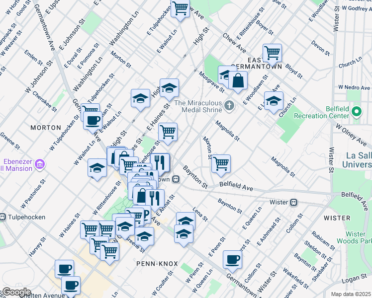 map of restaurants, bars, coffee shops, grocery stores, and more near 325 East Chelten Avenue in Philadelphia