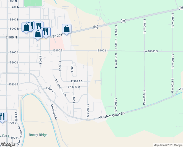 map of restaurants, bars, coffee shops, grocery stores, and more near 1327 East 320 South in Payson