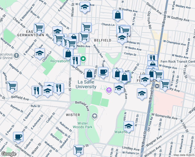 map of restaurants, bars, coffee shops, grocery stores, and more near 1917 West Olney Avenue in Philadelphia