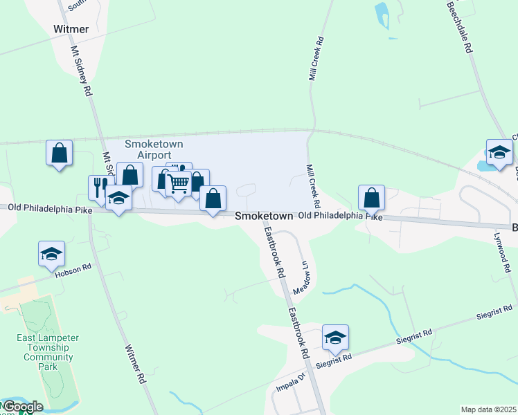 map of restaurants, bars, coffee shops, grocery stores, and more near in Smoketown