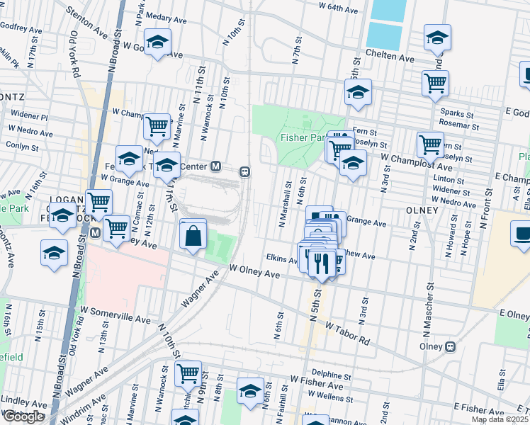 map of restaurants, bars, coffee shops, grocery stores, and more near 5752 North 7th Street in Philadelphia