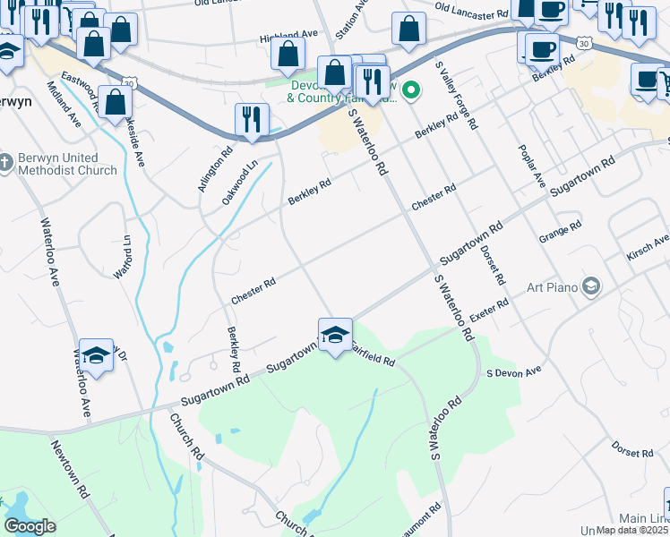map of restaurants, bars, coffee shops, grocery stores, and more near 246 Chester Road in Devon