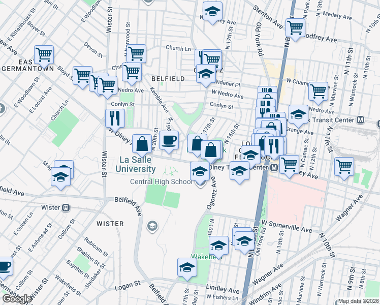 map of restaurants, bars, coffee shops, grocery stores, and more near 5600 North 18th Street in Philadelphia