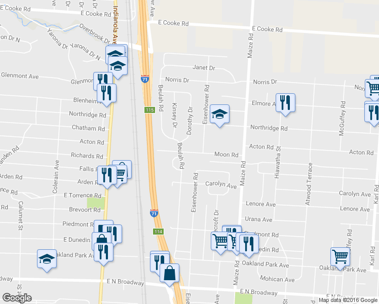 map of restaurants, bars, coffee shops, grocery stores, and more near 840 Moon Road in Columbus