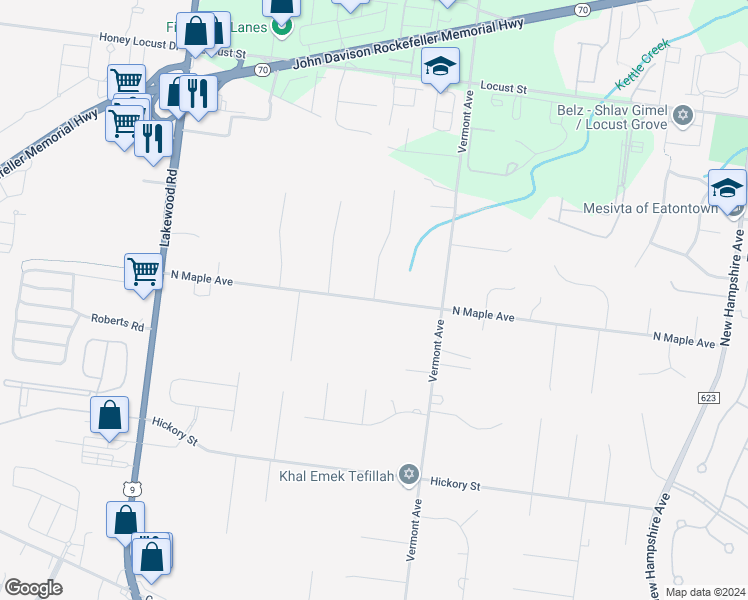 map of restaurants, bars, coffee shops, grocery stores, and more near 1162 North Maple Avenue in Toms River