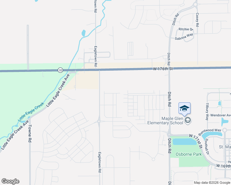 map of restaurants, bars, coffee shops, grocery stores, and more near 17406 Eagletown Road in Westfield