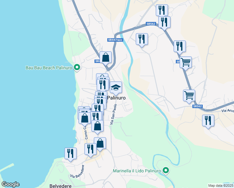 map of restaurants, bars, coffee shops, grocery stores, and more near in Palinuro
