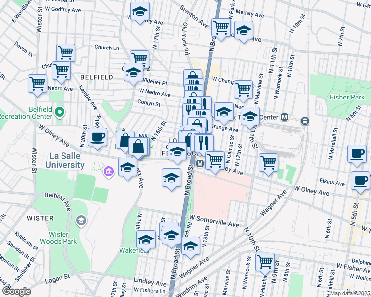 map of restaurants, bars, coffee shops, grocery stores, and more near 1420 West Chew Avenue in Philadelphia