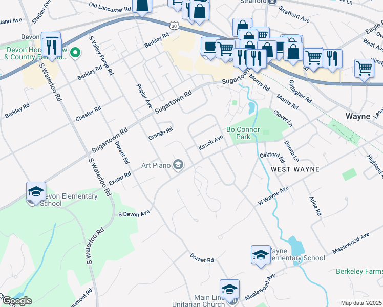 map of restaurants, bars, coffee shops, grocery stores, and more near 106 Calvarese Lane in Wayne