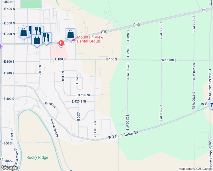 map of restaurants, bars, coffee shops, grocery stores, and more near 1373 East 320 South in Payson