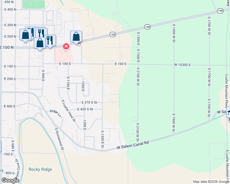 map of restaurants, bars, coffee shops, grocery stores, and more near 1373 East 320 South in Payson