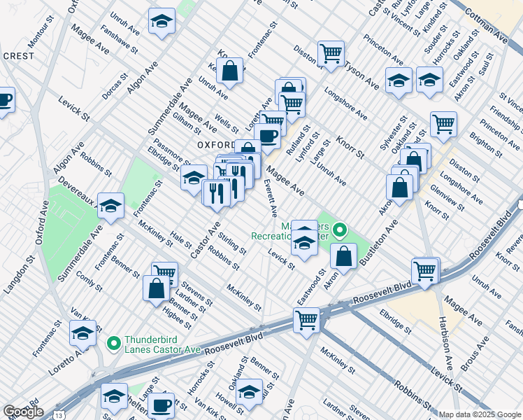 map of restaurants, bars, coffee shops, grocery stores, and more near 1442 Hellerman Street in Philadelphia