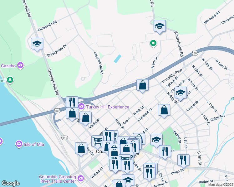 map of restaurants, bars, coffee shops, grocery stores, and more near 437 North 6th Street in Columbia