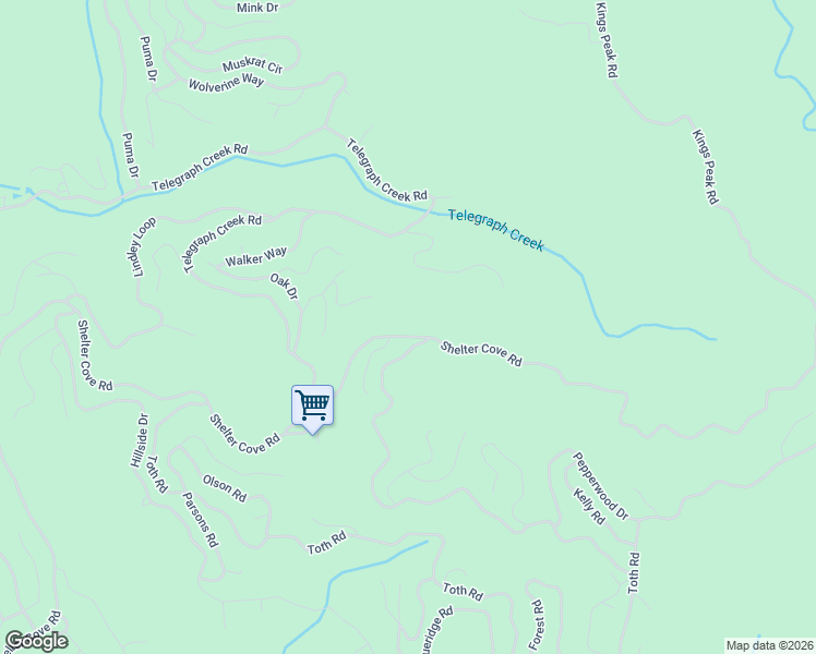 map of restaurants, bars, coffee shops, grocery stores, and more near 7009 Shelter Cove Road in Whitethorn