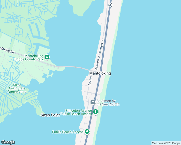 map of restaurants, bars, coffee shops, grocery stores, and more near 1204 Bay Avenue in Mantoloking