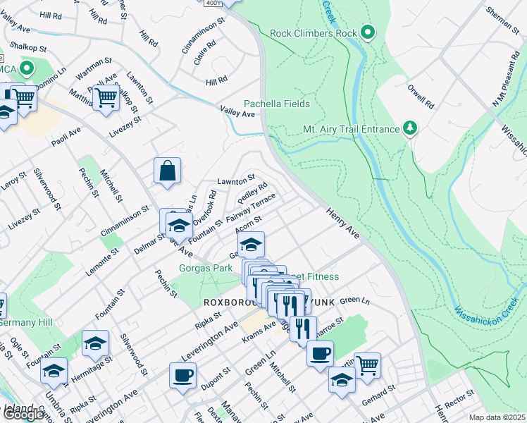 map of restaurants, bars, coffee shops, grocery stores, and more near 576 Acorn Street in Philadelphia