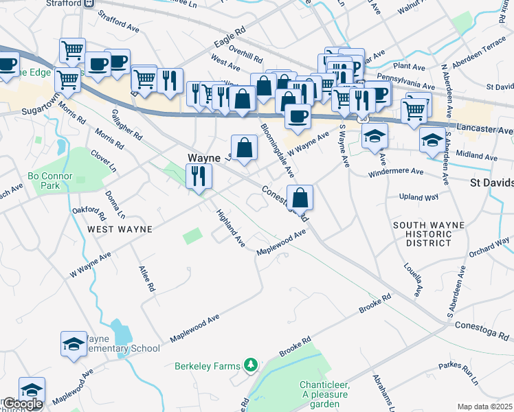 map of restaurants, bars, coffee shops, grocery stores, and more near 48 Greythorne Woods Circle in Wayne
