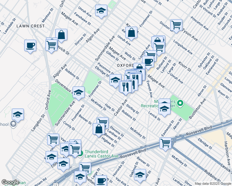 map of restaurants, bars, coffee shops, grocery stores, and more near 1301 Barnett Street in Philadelphia